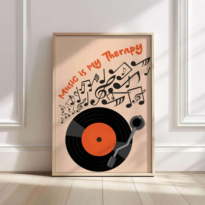 Retro Vinyl Record Music Therapy Poster, Decoration Room Office
