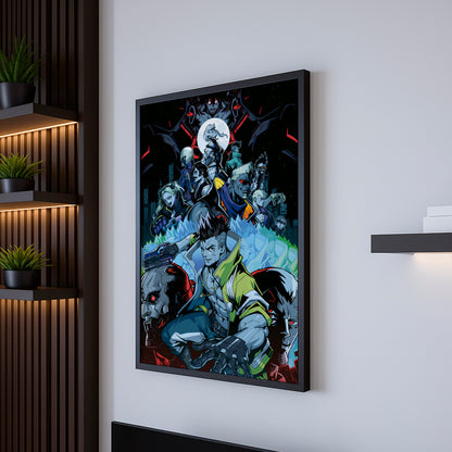 Cyberpunk Anime Squad Poster, Dark Neon City Wall Art, Futuristic Sci Fi Print
