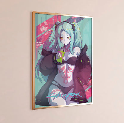Cyberpunk Anime Girl Poster, Neon Aesthetic Wall Art, Futuristic Character Print