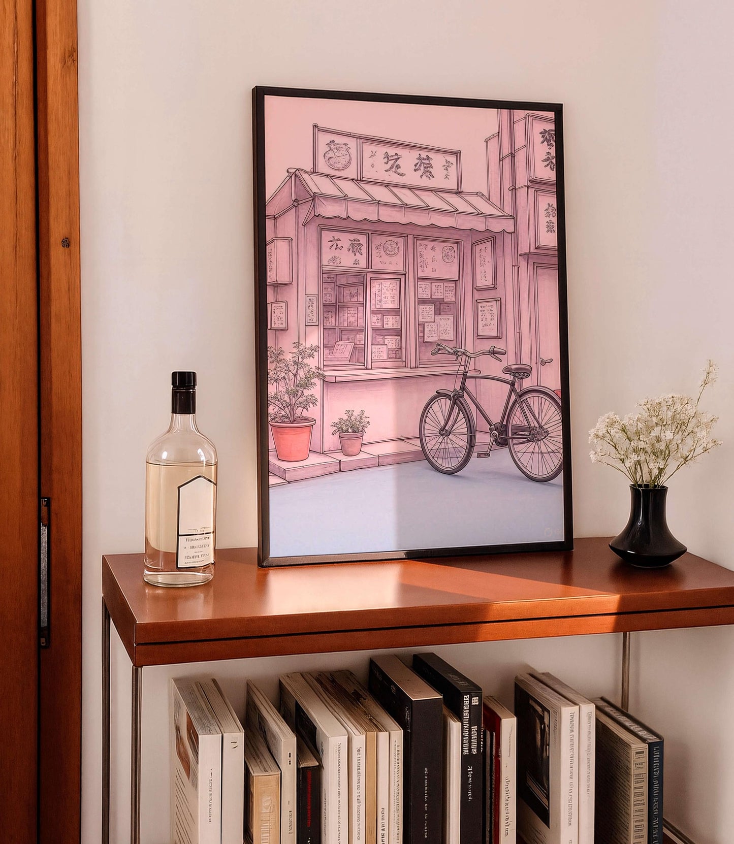 Tokyo Shop Bicycle Art Print, Japanese Street Illustration